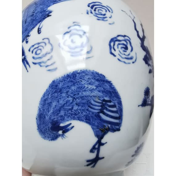 A Chinese blue and white jar with flowers, probably Kangxi period (early 18th century)