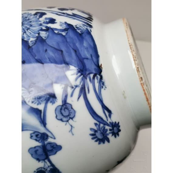 A Chinese blue and white jar with flowers, probably Kangxi period (early 18th century)