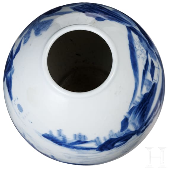 A Chinese blue and white water pot with mountain and river scene, probably 19th/20th century