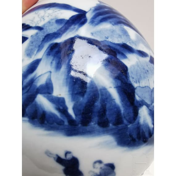 A Chinese blue and white water pot with mountain and river scene, probably 19th/20th century