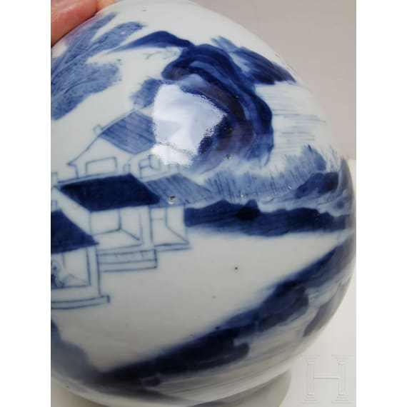 A Chinese blue and white water pot with mountain and river scene, probably 19th/20th century