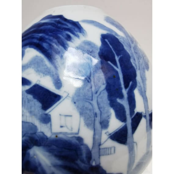 A Chinese blue and white water pot with mountain and river scene, probably 19th/20th century