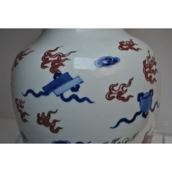 A large Chinese blue and white and copper red dragon vase with Chengua six-character mark, 20th century