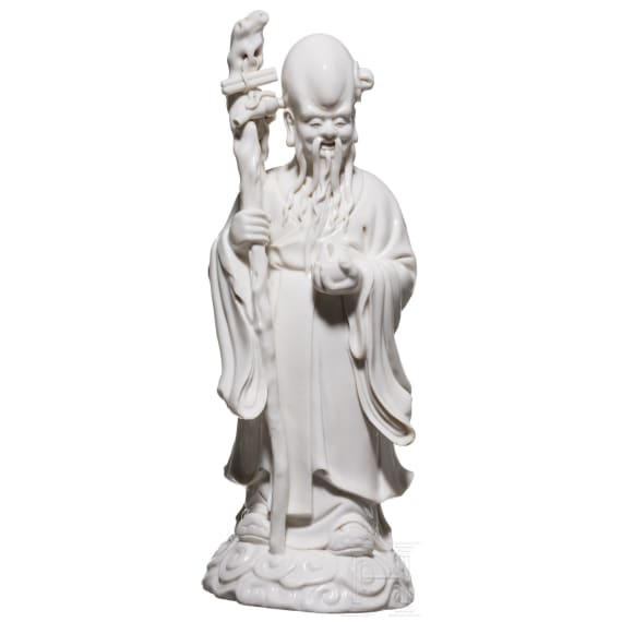 A Chinese blanc-de-chine porcelain figure of Shoulao, 20th century