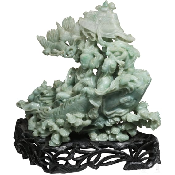 A Chinese jade carving with dragon boat, 20th century