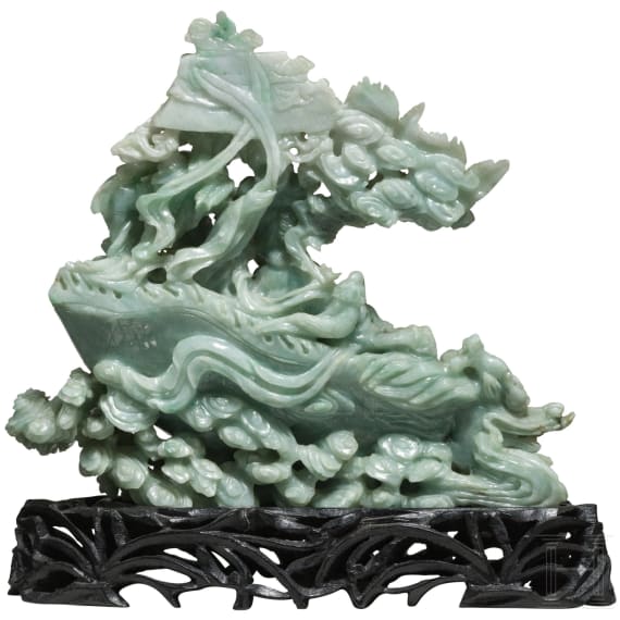 A Chinese jade carving with dragon boat, 20th century