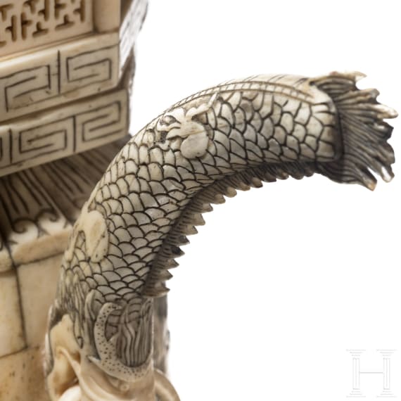 Two Chinese vases with bone attachments, 20th century