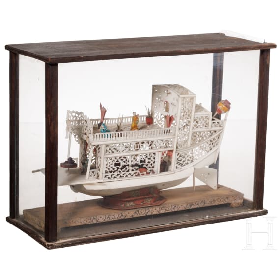 A Chinese bone model of a ship, 20th century