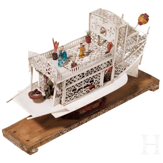 A Chinese bone model of a ship, 20th century