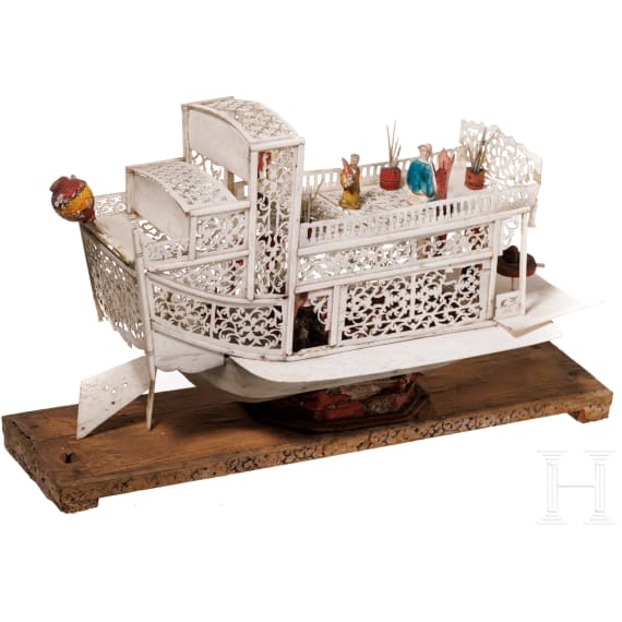 A Chinese bone model of a ship, 20th century