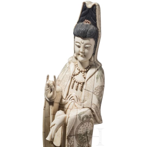 A large Chinese bone figure "Chilian Guanyin", 20th century