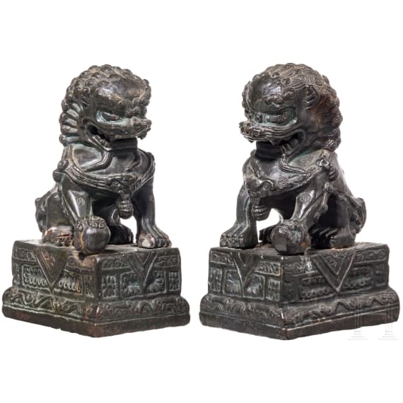 A pair of small Chinese temple lions, 20th century