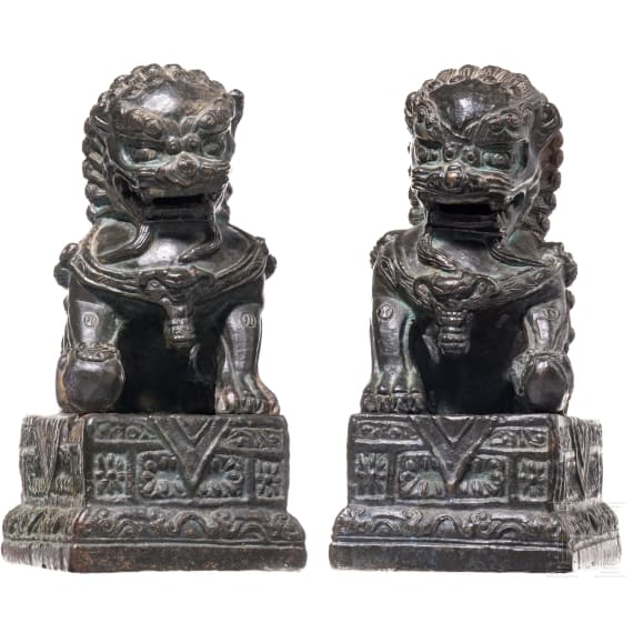 A pair of small Chinese temple lions, 20th century