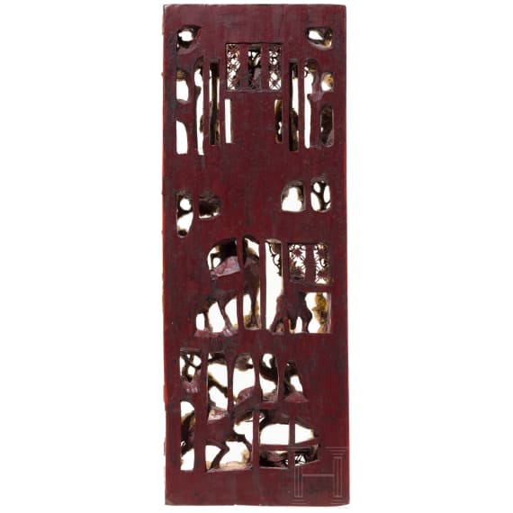 A figurally carved Chinese wood panel, probably Republic period (1912 - 1949)