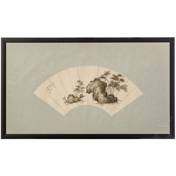 Two framed Chinese fans, probably late Qing Dynasty (early 20th century)