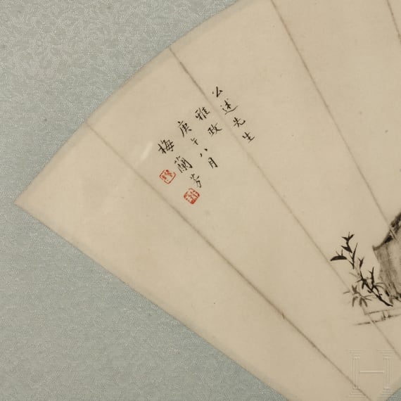 Two framed Chinese fans, probably late Qing Dynasty (early 20th century)