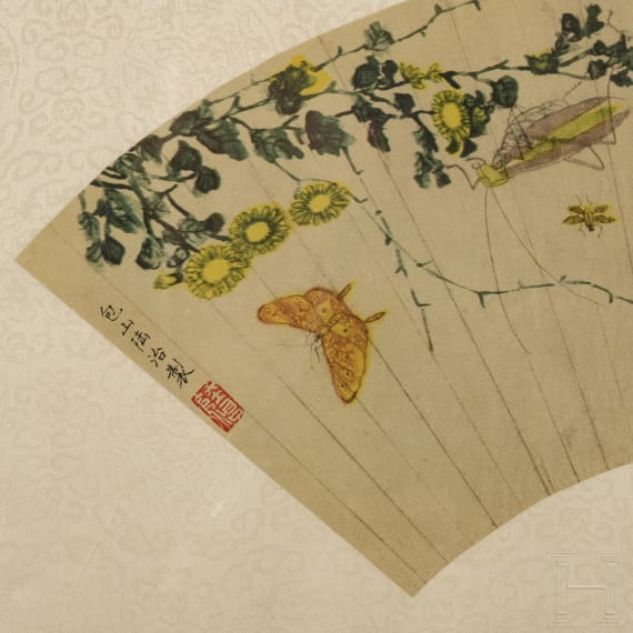 Two framed Chinese fans, probably late Qing Dynasty (early 20th century)