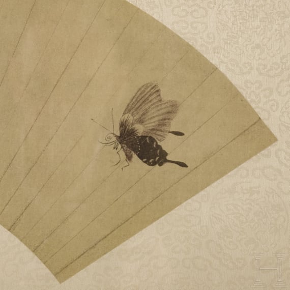 Two framed Chinese fans, probably late Qing Dynasty (early 20th century)