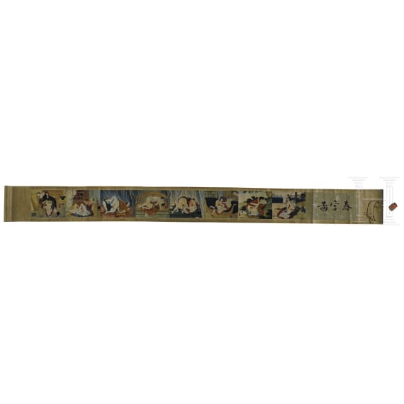 A shunga scroll and an erotic ceramic pumpkin, early 20th century