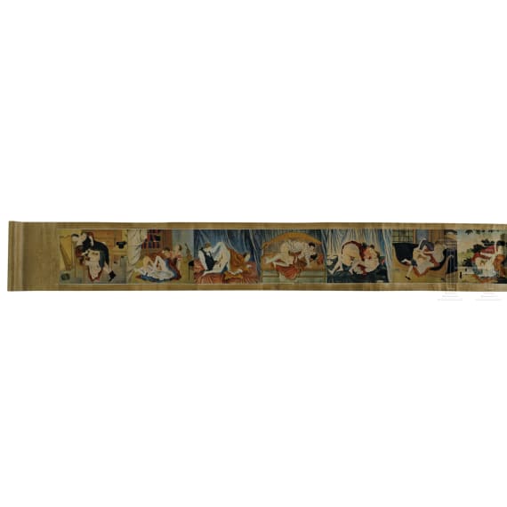 A shunga scroll and an erotic ceramic pumpkin, early 20th century