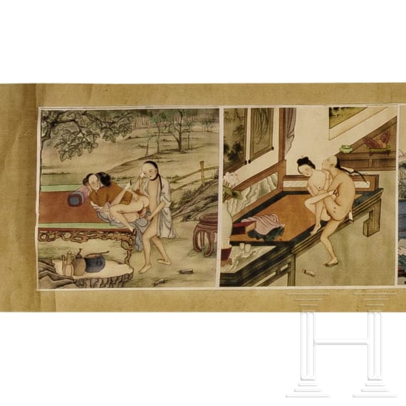 A Chinese shunga scroll, late 20th century