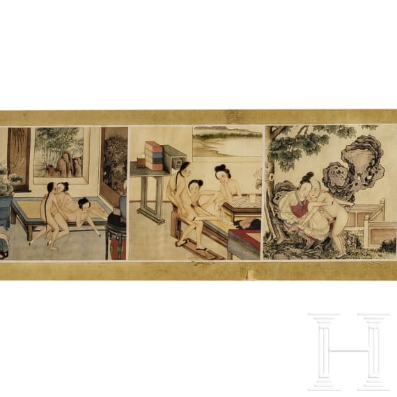 A Chinese shunga scroll, late 20th century