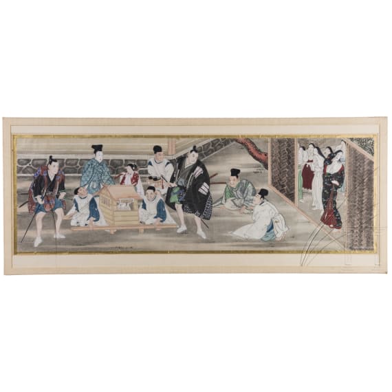 Three Japanese genre paintings, 19th century
