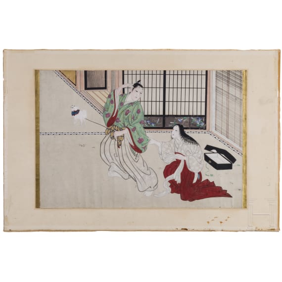 Three Japanese genre paintings, 19th century
