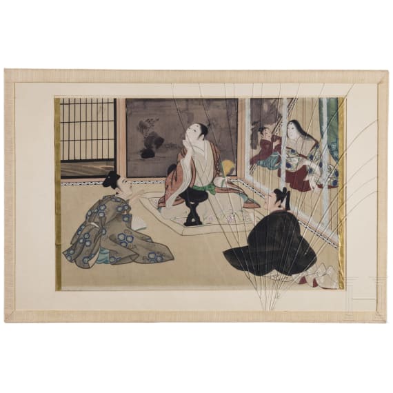 Three Japanese genre paintings, 19th century