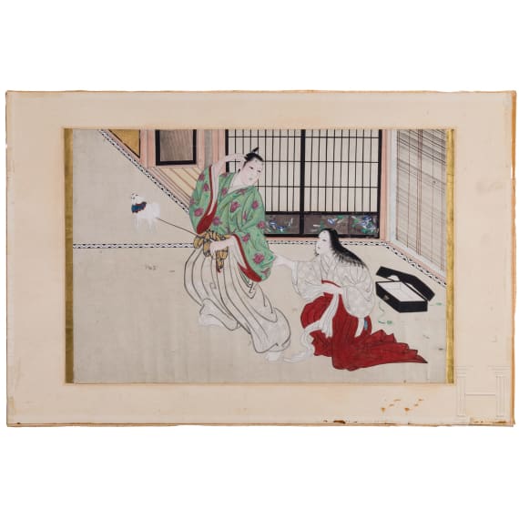 Three Japanese genre paintings, 19th century
