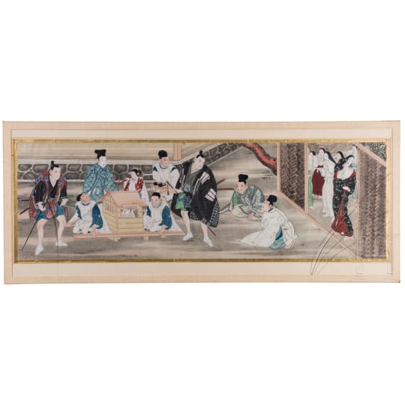 Three Japanese genre paintings, 19th century