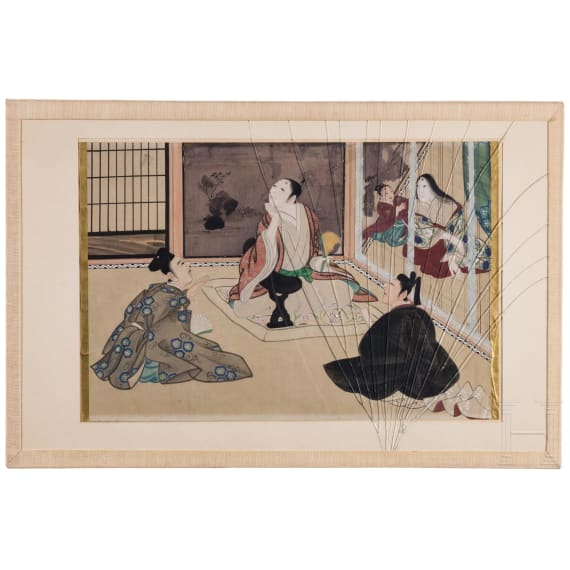 Three Japanese genre paintings, 19th century