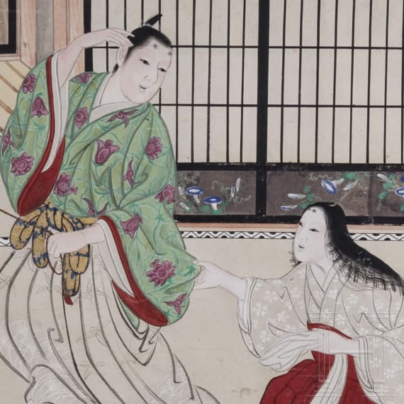 Three Japanese genre paintings, 19th century