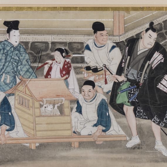 Three Japanese genre paintings, 19th century