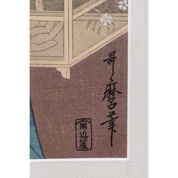 A Fukkoku reprint of a women with insect cage after a design by Kitagawa Utamaro (喜多川 歌麿, 1753 - 1806)
