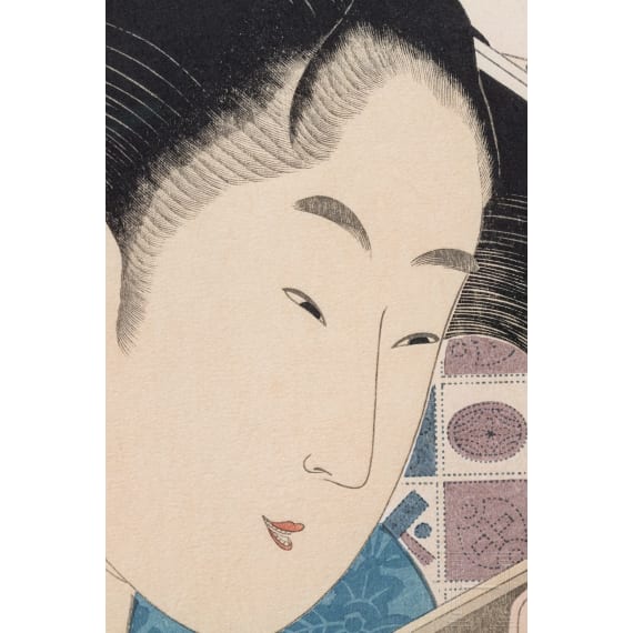 A Fukkoku reprint of a women with insect cage after a design by Kitagawa Utamaro (喜多川 歌麿, 1753 - 1806)