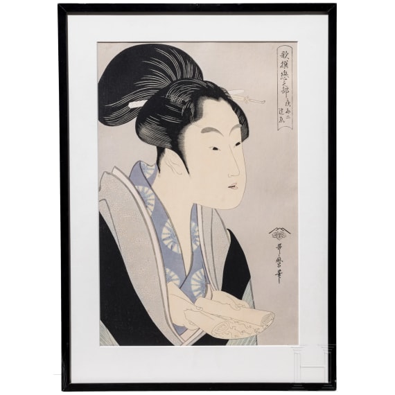 A Fukkoku reprint after the series Kasen Koi no Bu (歌撰恋之部) by Kitagawa Utamaro (喜多川 歌麿, 1753 - 1806)