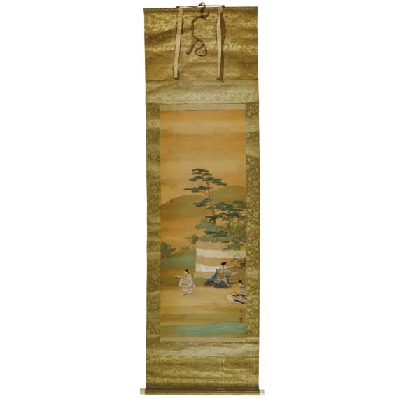 A Japanese scroll painting with a Daimyō, Taisho period, 1912 - 1926