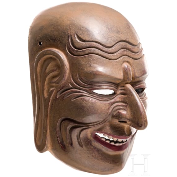 A Japanese Gigaku Noh Drama mask of a laughing old man, Edo period, 19th century
