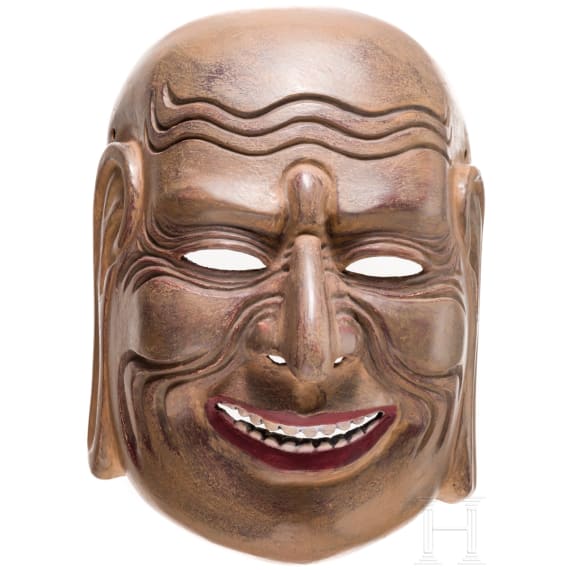 A Japanese Gigaku Noh Drama mask of a laughing old man, Edo period, 19th century