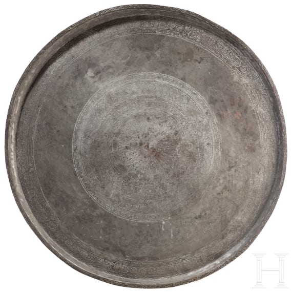 A large Afghan engraved copper tray, 19th century
