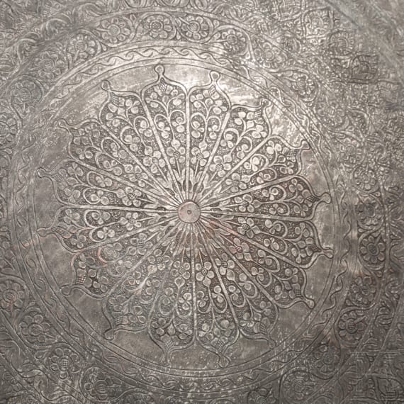 A large Afghan engraved copper tray, 19th century