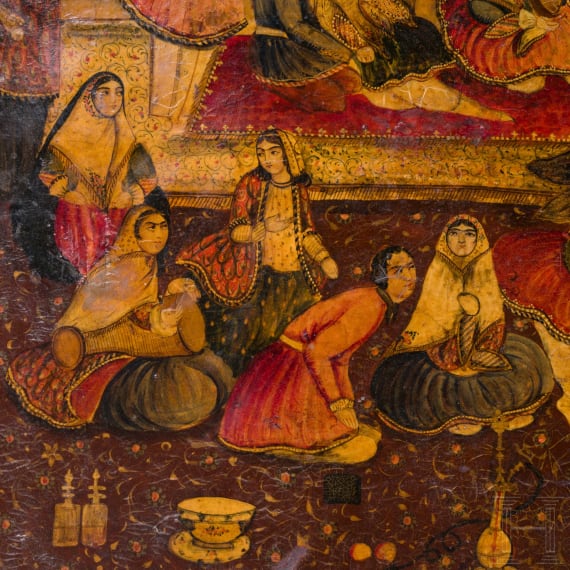 A Persian lacquer painting, Qajar period, 19th century