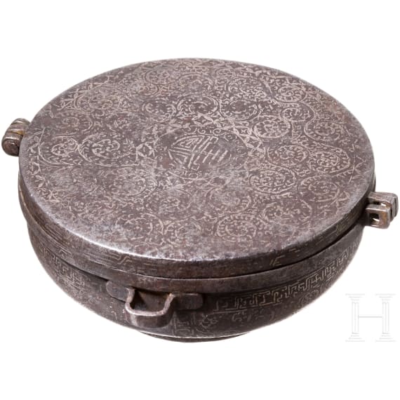 A silver inlaid alms bowl with cover, Tibet/Nepal18th/19th century
