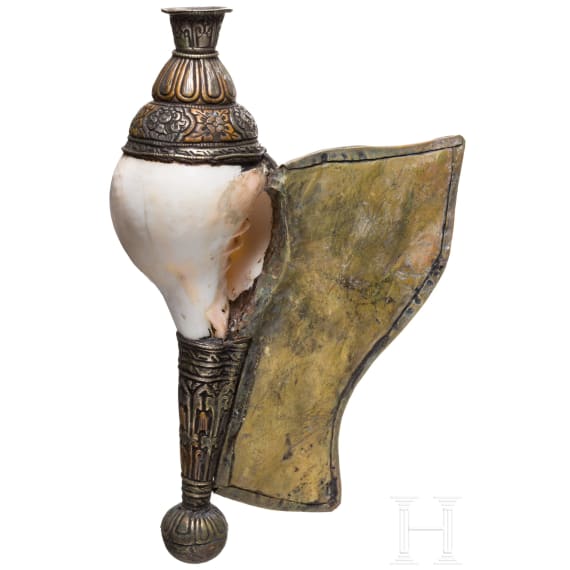 A Tibetan conch shell trumpet ("Dung Kar"), 19th century