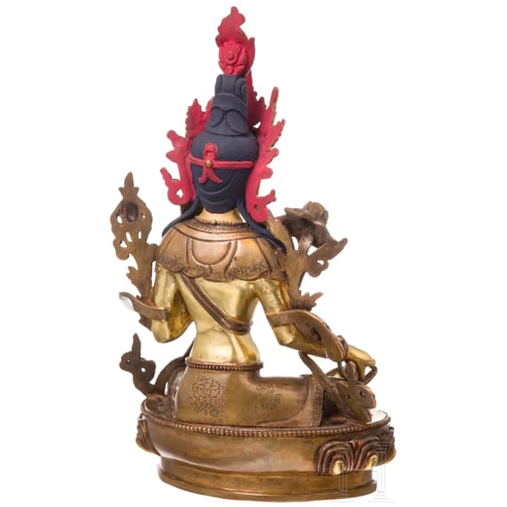 A Tibetan/Nepalese Green Tara with turquoise inserts, 20th century