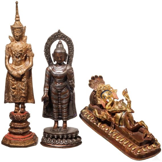 Three Thai/Nepalese bronze figures, 20th century