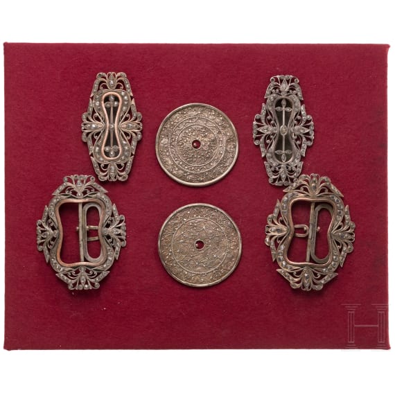 Six Indonesian/Javanese silver buckles, 1st half of the 20th century