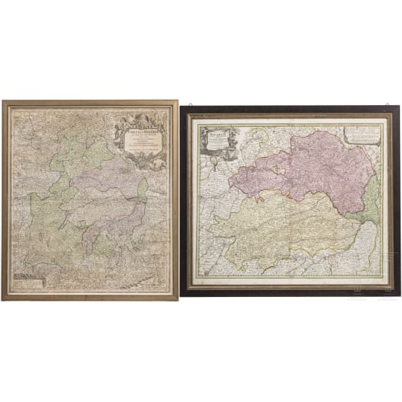 Two German maps of Bavaria and Lower Bavaria, Augsburg/N&uuml;rnberg, 1st half of the 18th century
