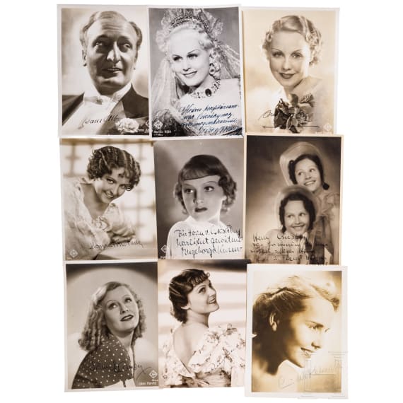 39 photo cards signed by German actors like Hans Albers, Anny Ondra, Marika R&ouml;kk, Heli Finkenzeller, Lilan Harvey etc.